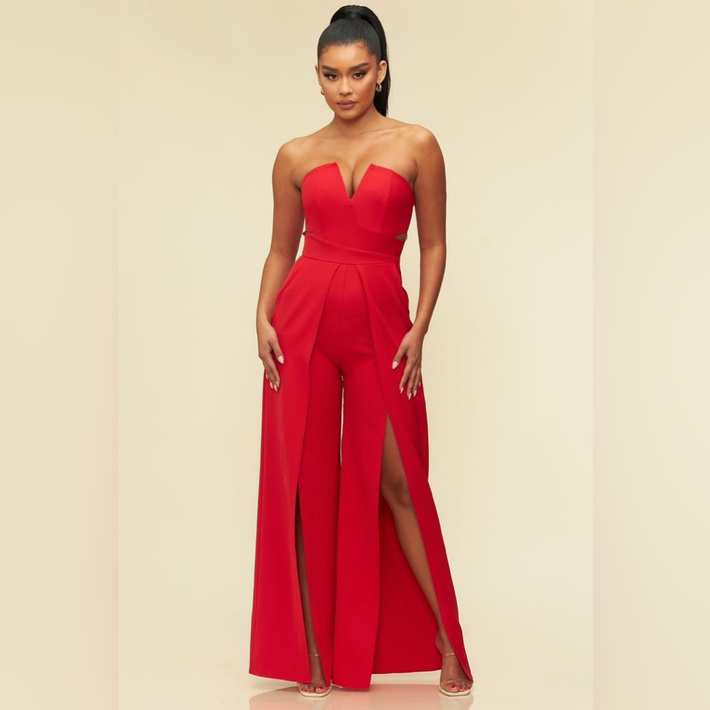 Red bustier jumpsuit